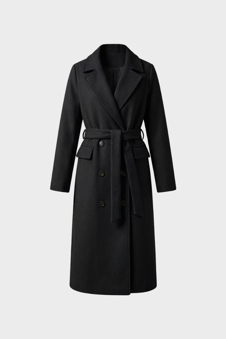 Manteau long en laine femme ceinturé à col cranté 5