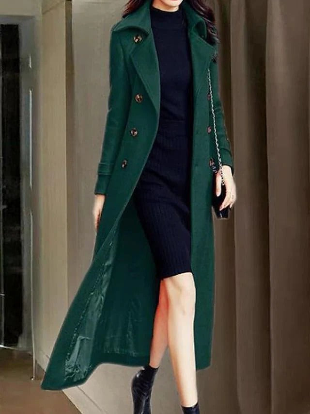 Manteau long femme en laine à taille ceinturée et col cranté 4