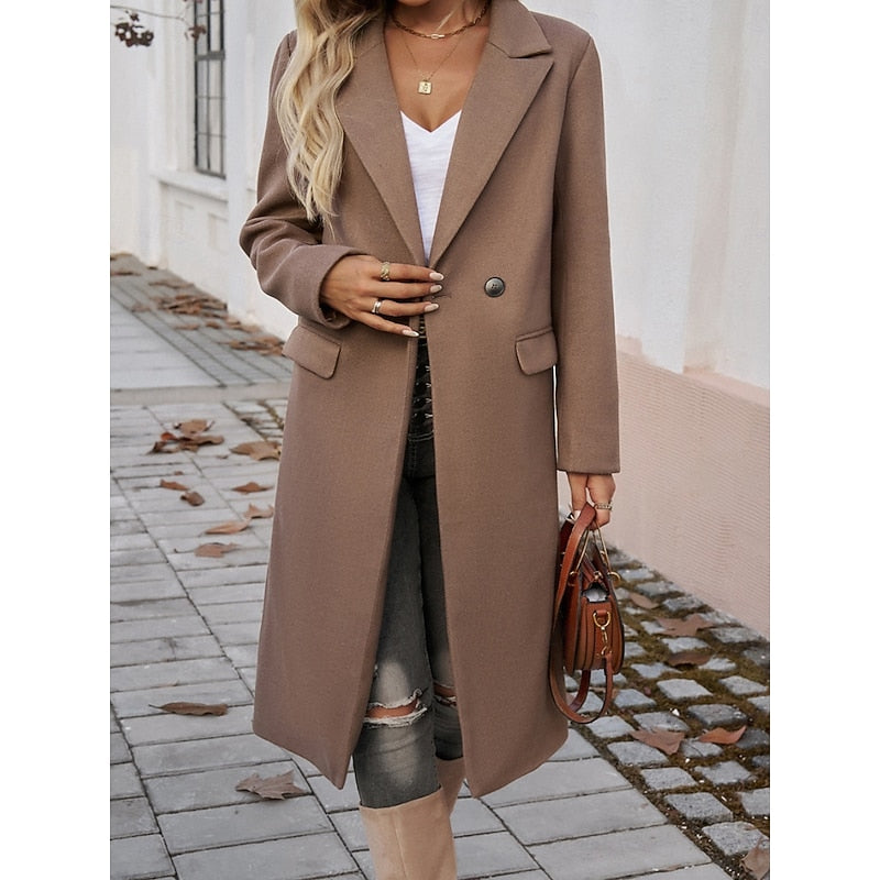 Manteau long femme en laine coupe ajustée à col cranté 8