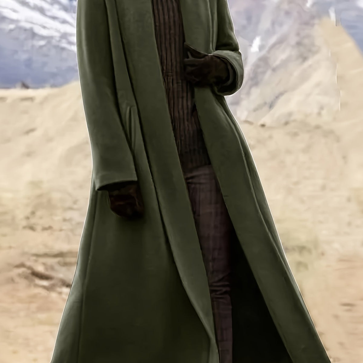 Manteau long femme en laine coupe évasée à col à revers 1