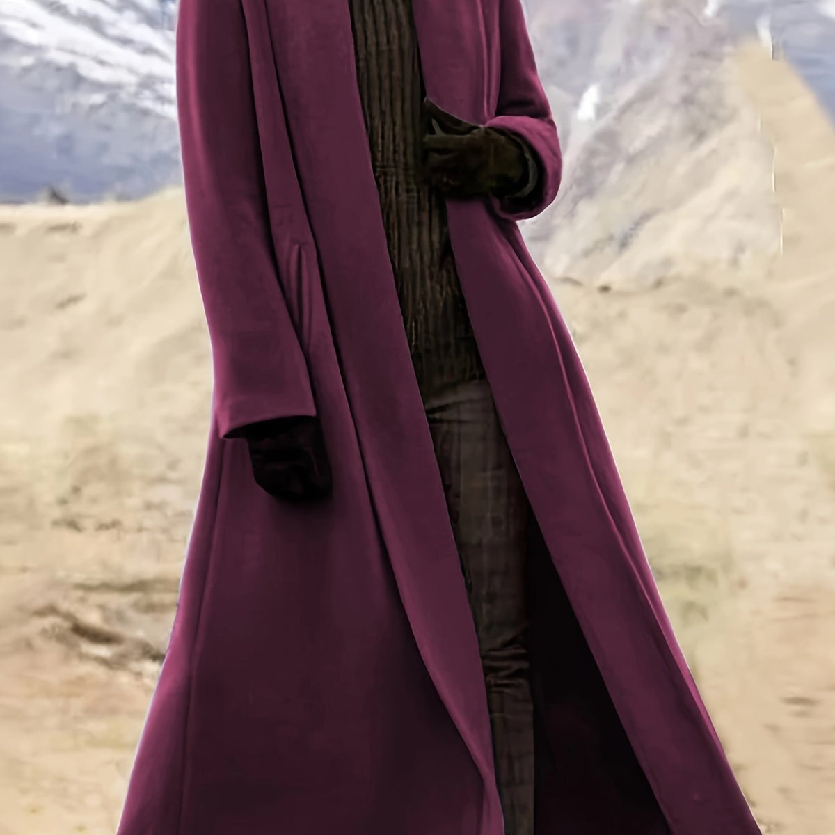 Manteau long femme en laine coupe évasée à col à revers 18