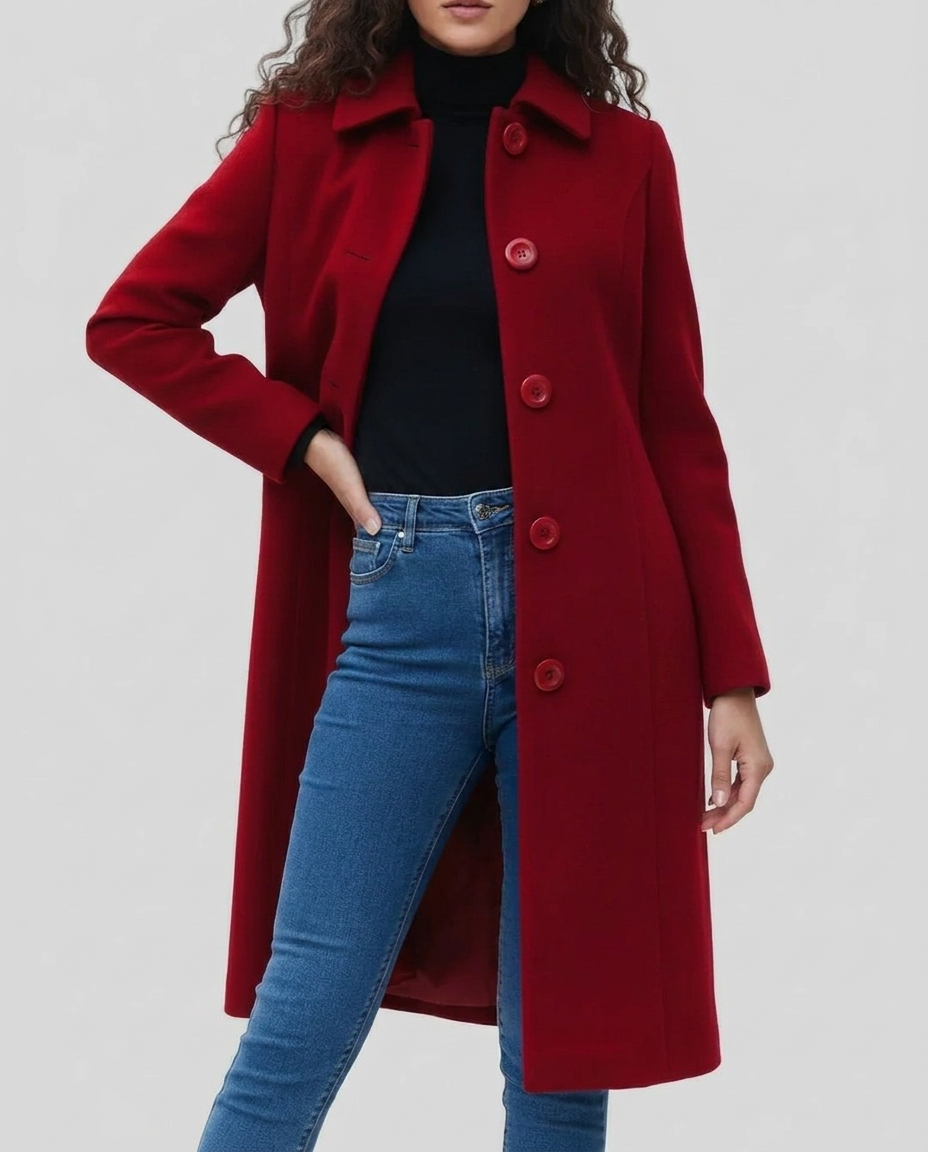 Manteau long femme en laine simple boutonnage à col chemise cintré 7