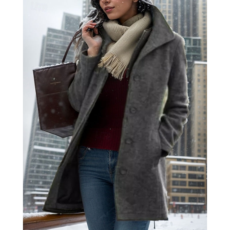 Manteau mi-long femme en laine à col rabattu et boutonnage simple 3