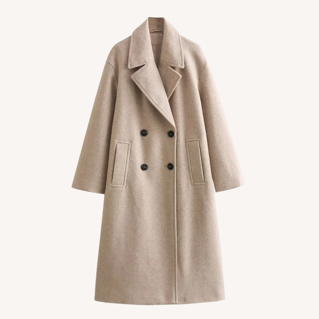 Manteau mi-long femme en laine à revers cranté et double boutonnage 1
