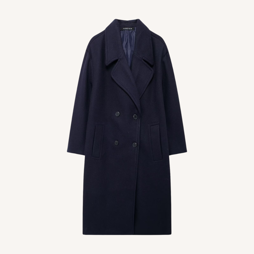 Manteau mi-long femme en laine à revers cranté et double boutonnage 5