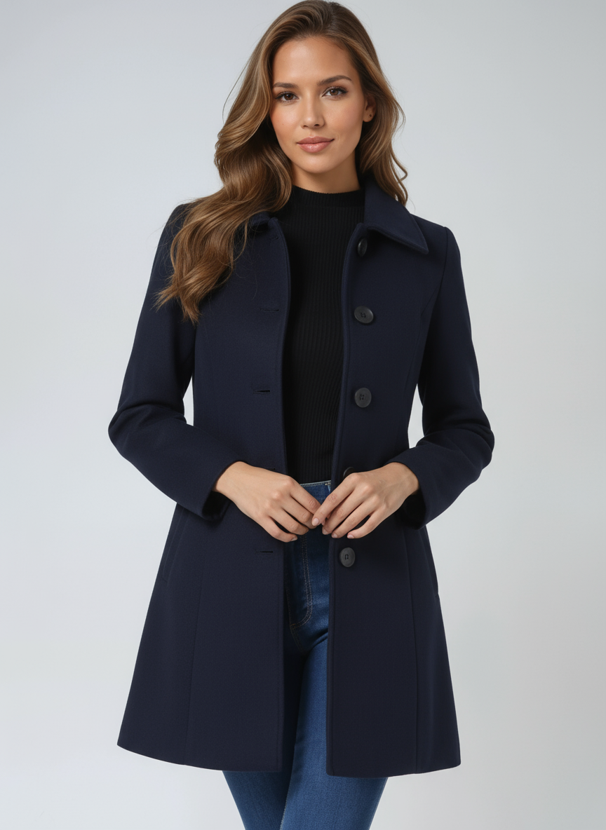 Manteau mi-long femme en laine coupe évasée boutonné sur le devant 5