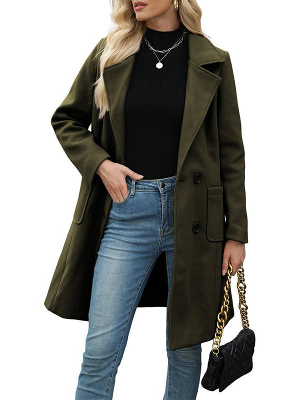 Manteau mi-long femme en laine mélangée à double boutonnage et poches à rabat 2
