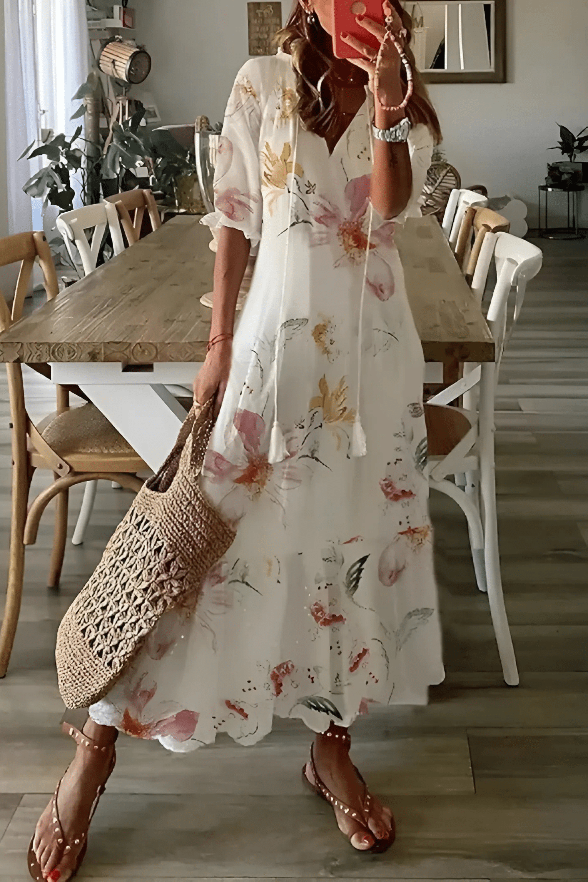 Robe midi légère et imprimée femme