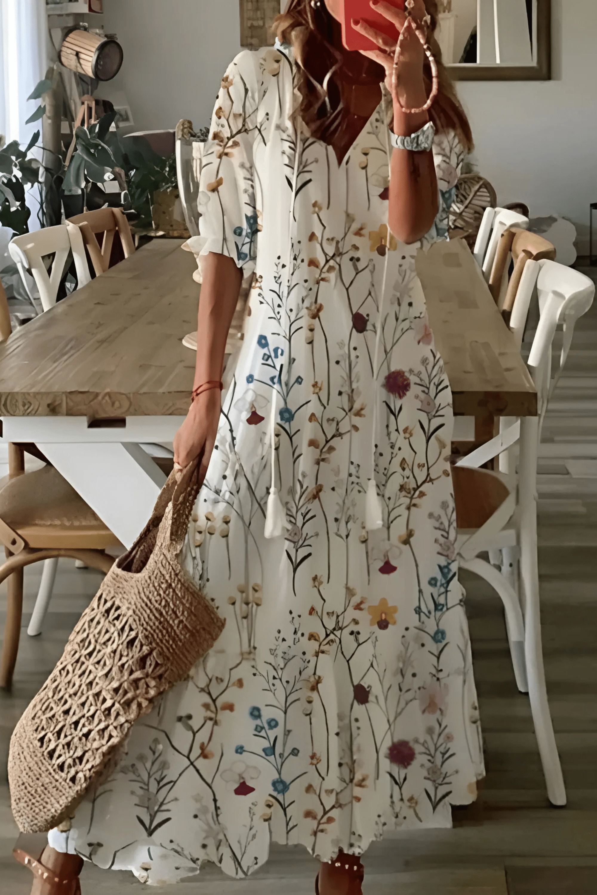 Robe midi légère et imprimée femme