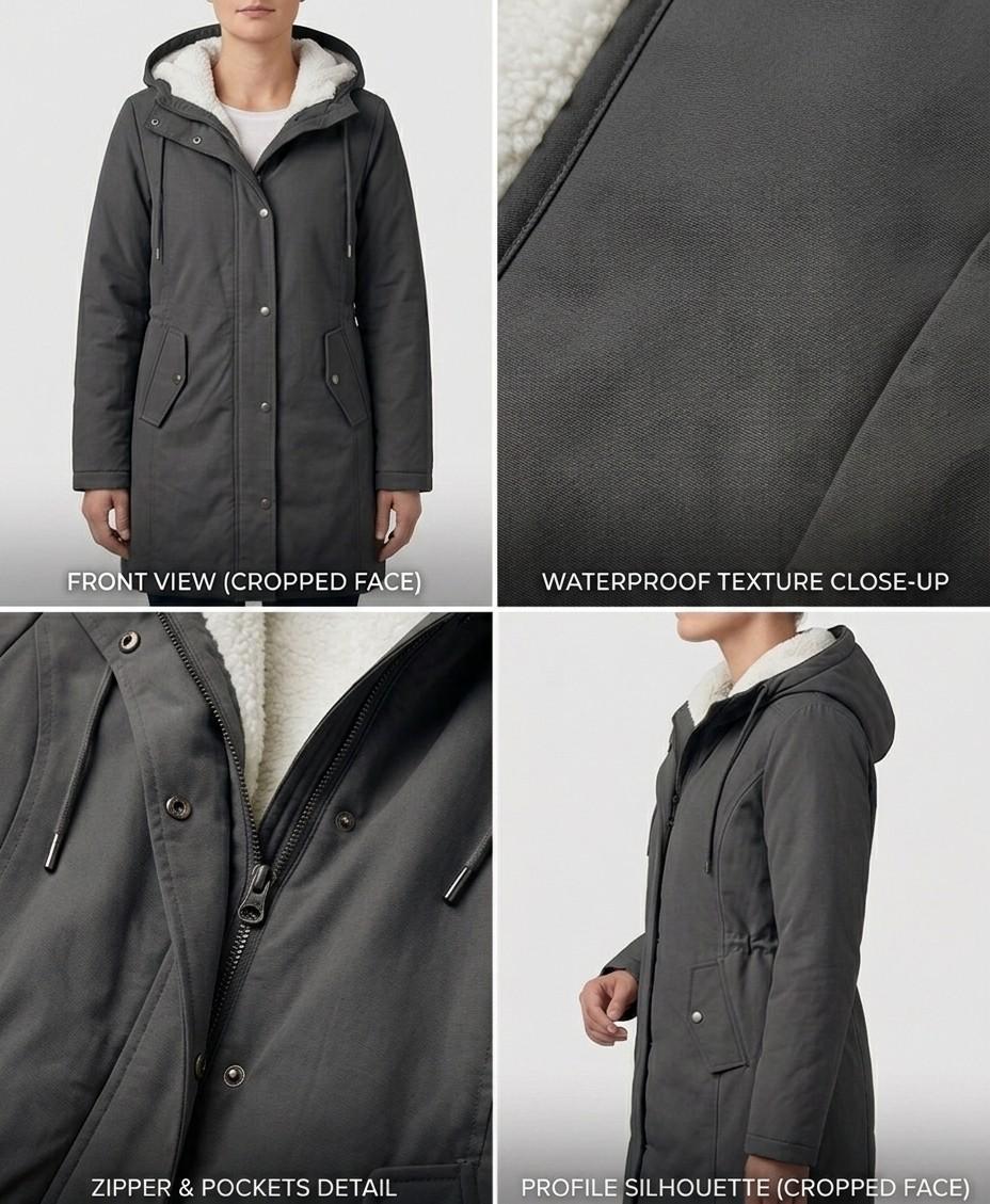 Parka d'hiver femme à capuche doublée polaire chaude et déperlante 13