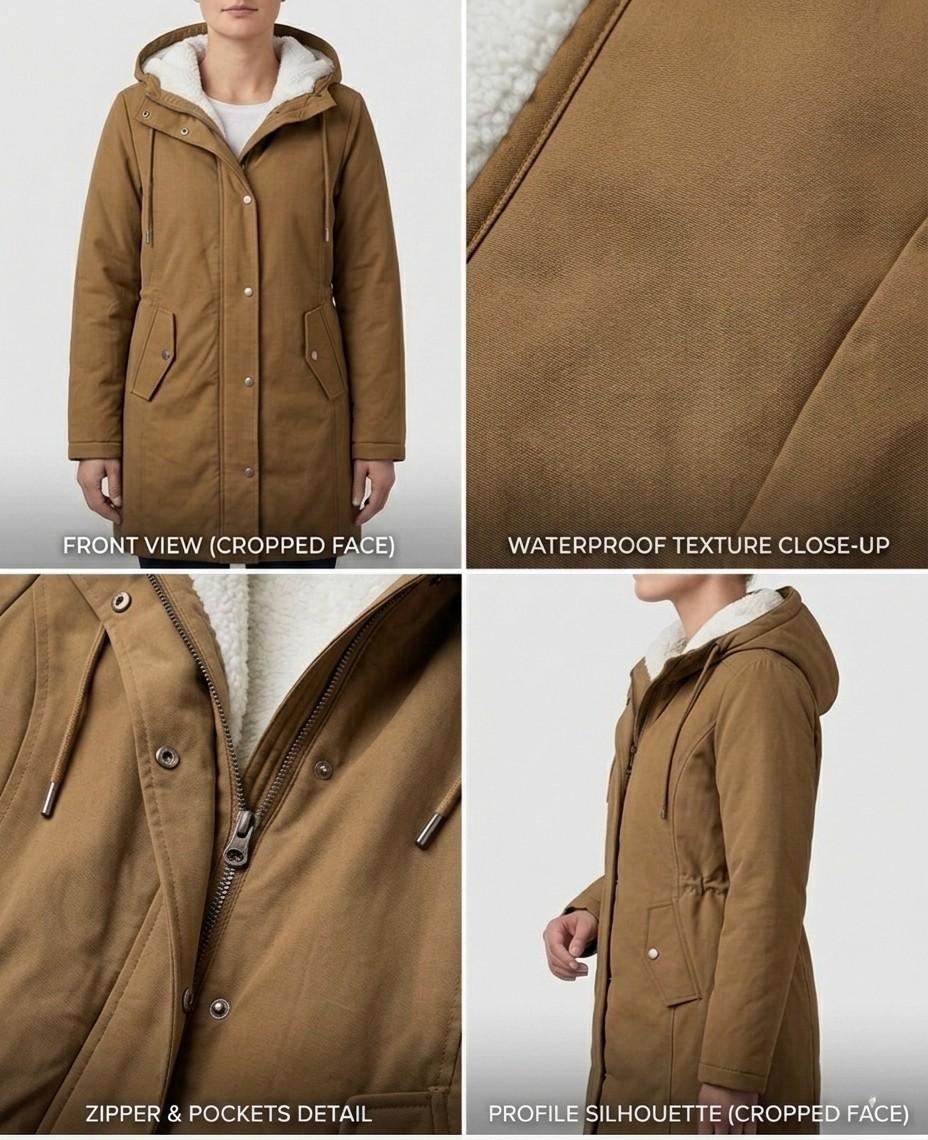 Parka d'hiver femme à capuche doublée polaire chaude et déperlante 21