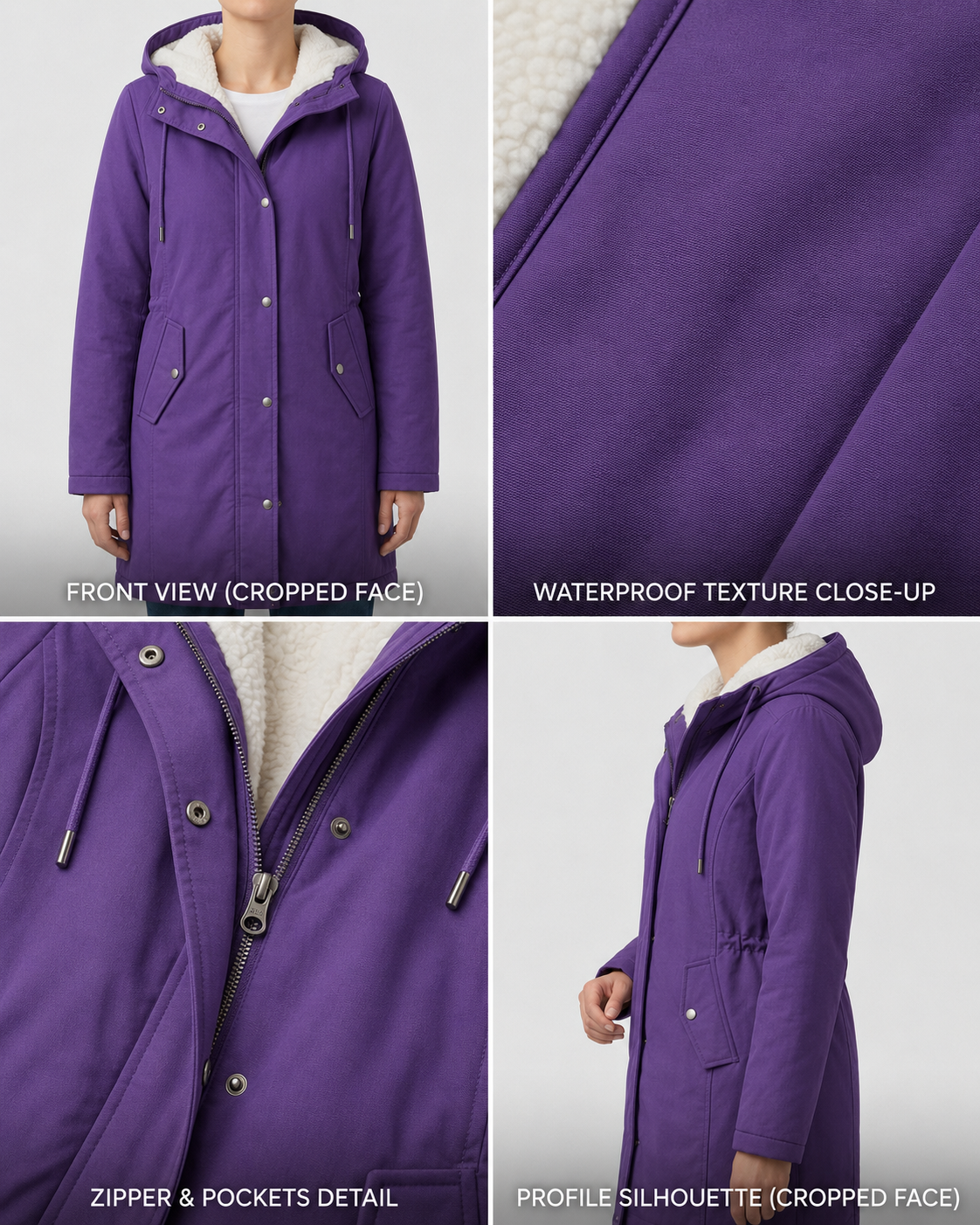 Parka d'hiver femme à capuche doublée polaire chaude et déperlante 23