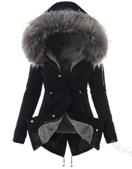 Parka longue femme doublée à capuche et taille ajustable par cordons 1