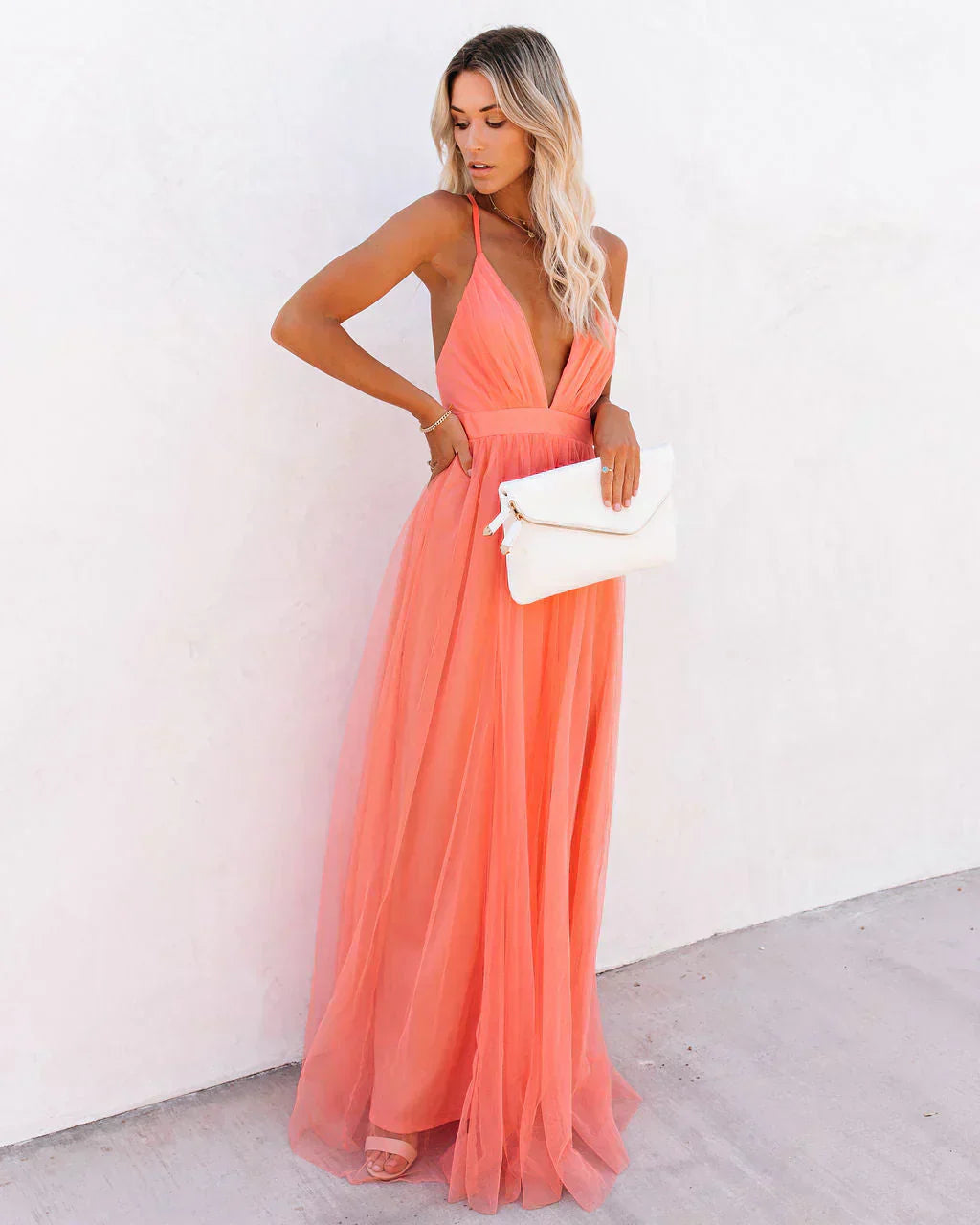 Robe fluide orange pour femme