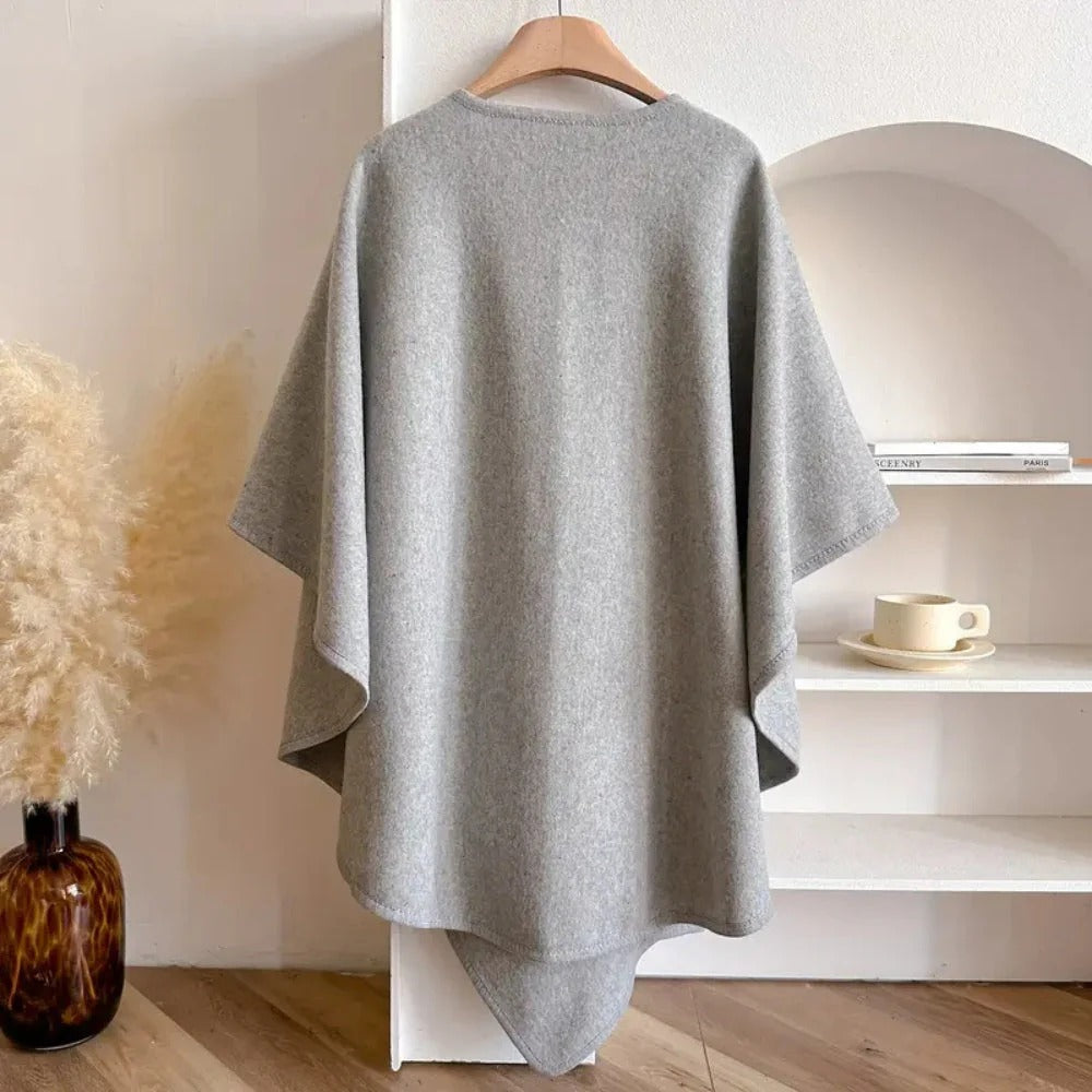 Poncho écharpe femme en laine douce à boucle frontale 6