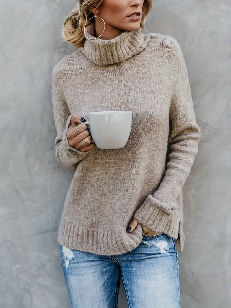 Pull à col roulé femme en maille fine 1