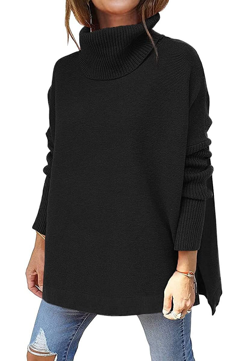 Pull à col roulé femme oversize à manches chauve-souris 4