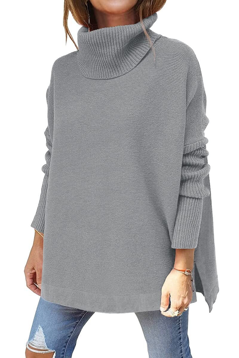 Pull à col roulé femme oversize à manches chauve-souris 5