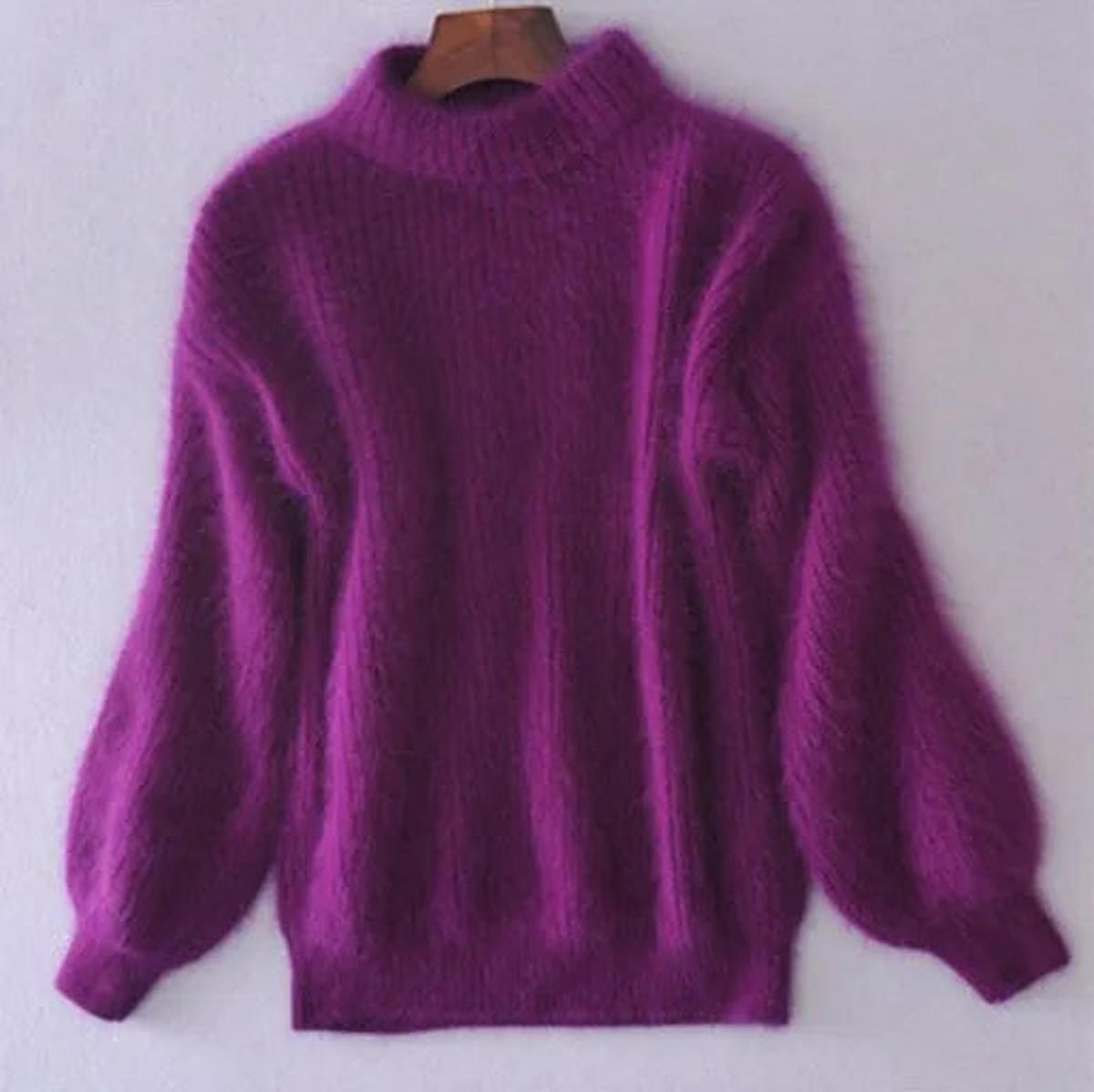 Pull col roulé duveteux en maille femme 4