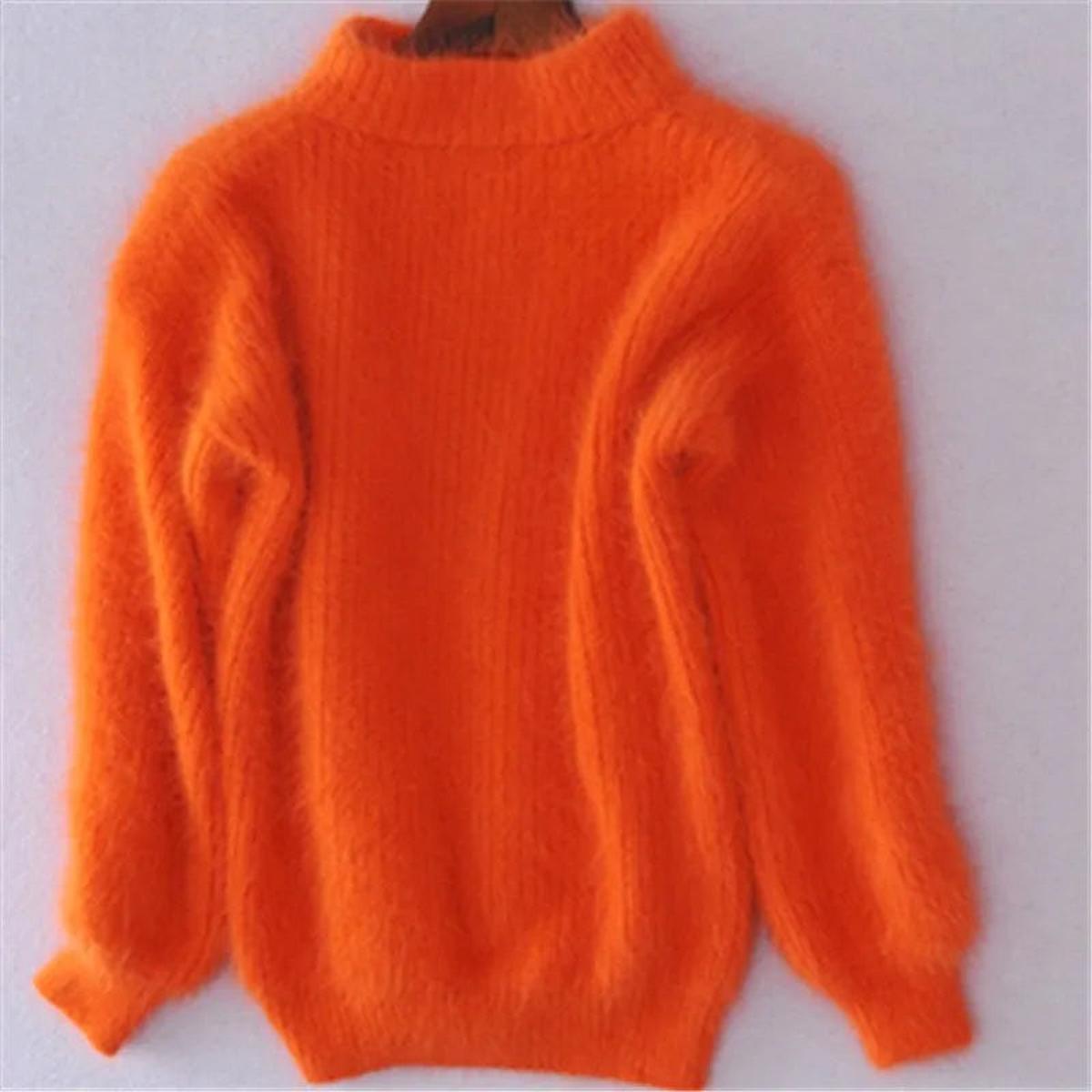 Pull col roulé duveteux en maille femme 5