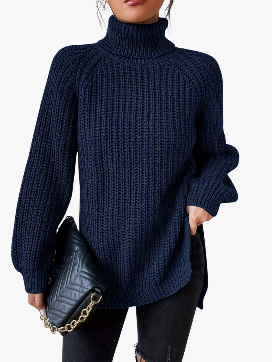 Pull col roulé femme à manches raglan et ourlet fendu 5