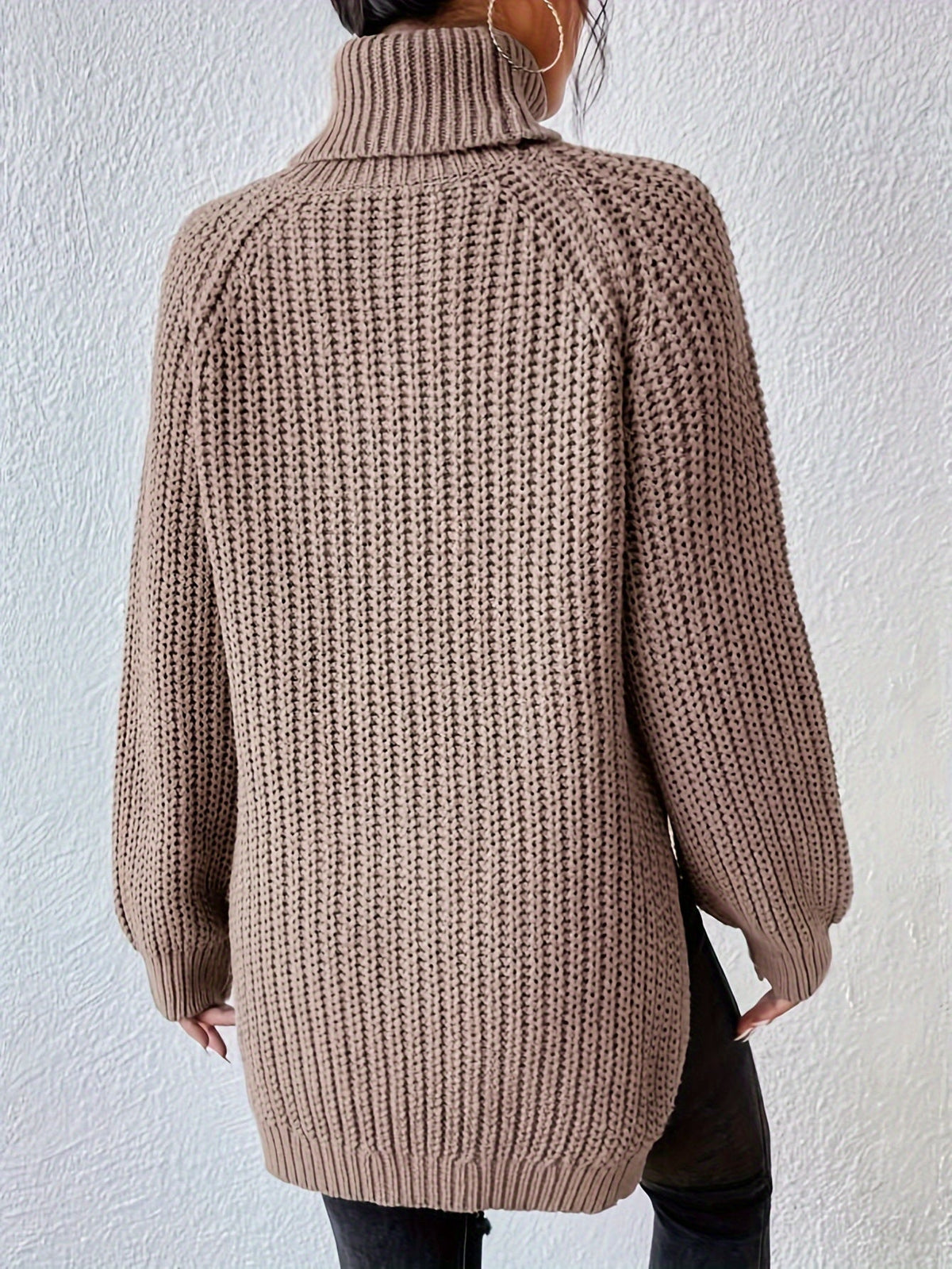 Pull col roulé femme à manches raglan et ourlet fendu 8
