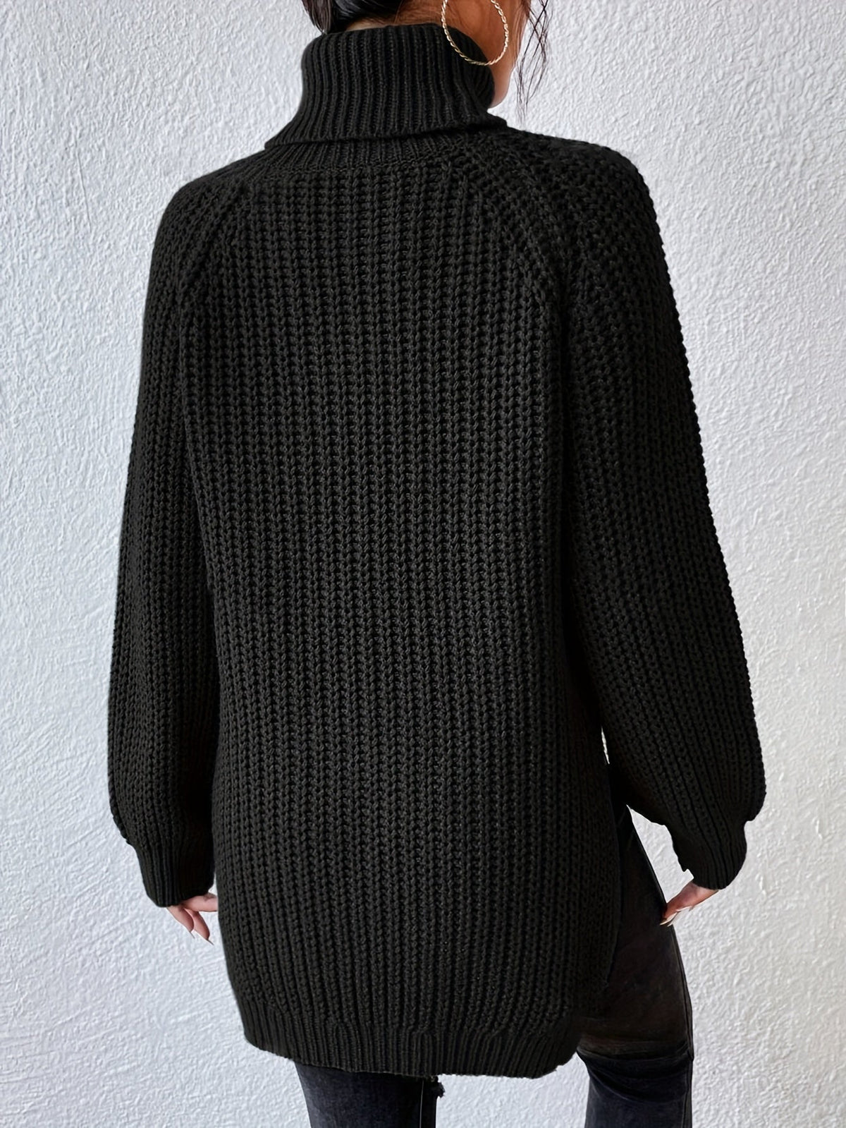 Pull col roulé femme à manches raglan et ourlet fendu 9