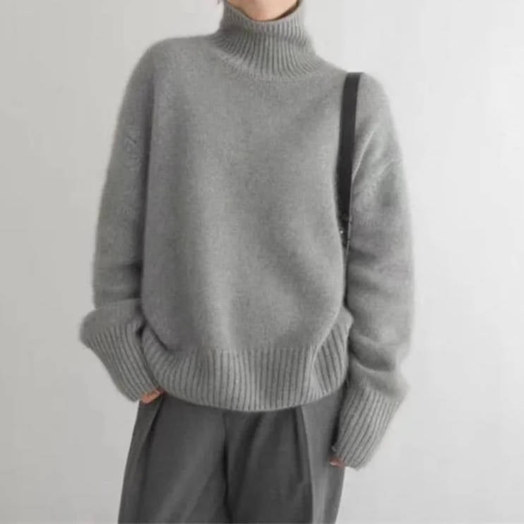Pull col roulé femme en laine coupe oversize 10
