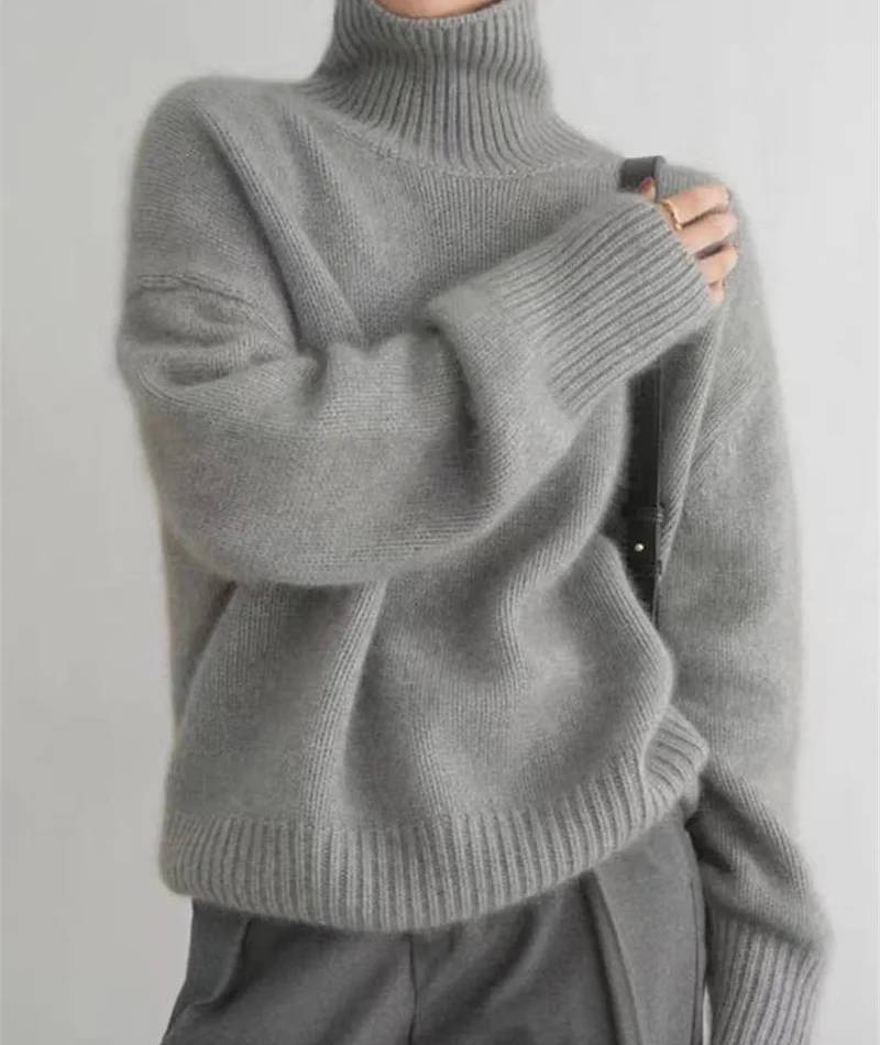 Pull col roulé femme en laine coupe oversize 9