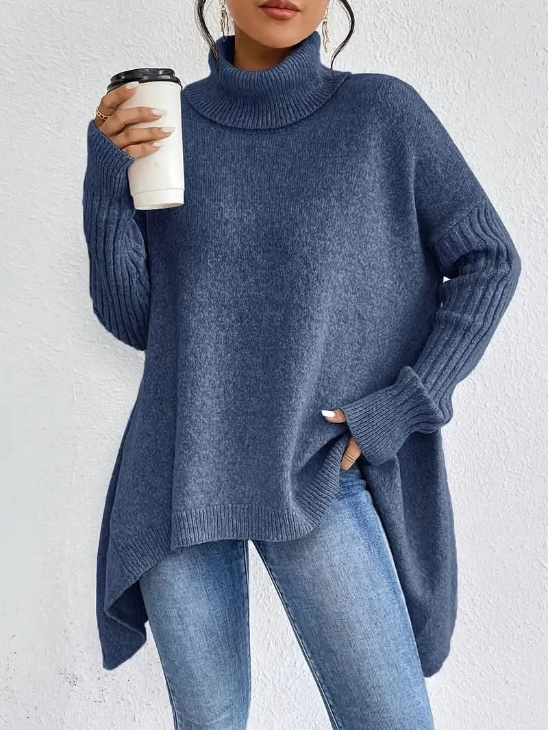 Pull col roulé femme oversize en laine à manches longues 1