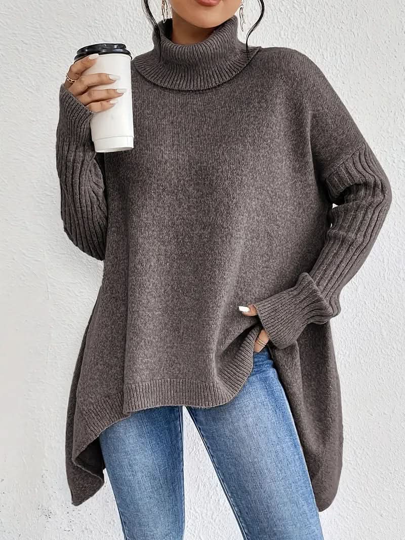 Pull col roulé femme oversize en laine à manches longues 2
