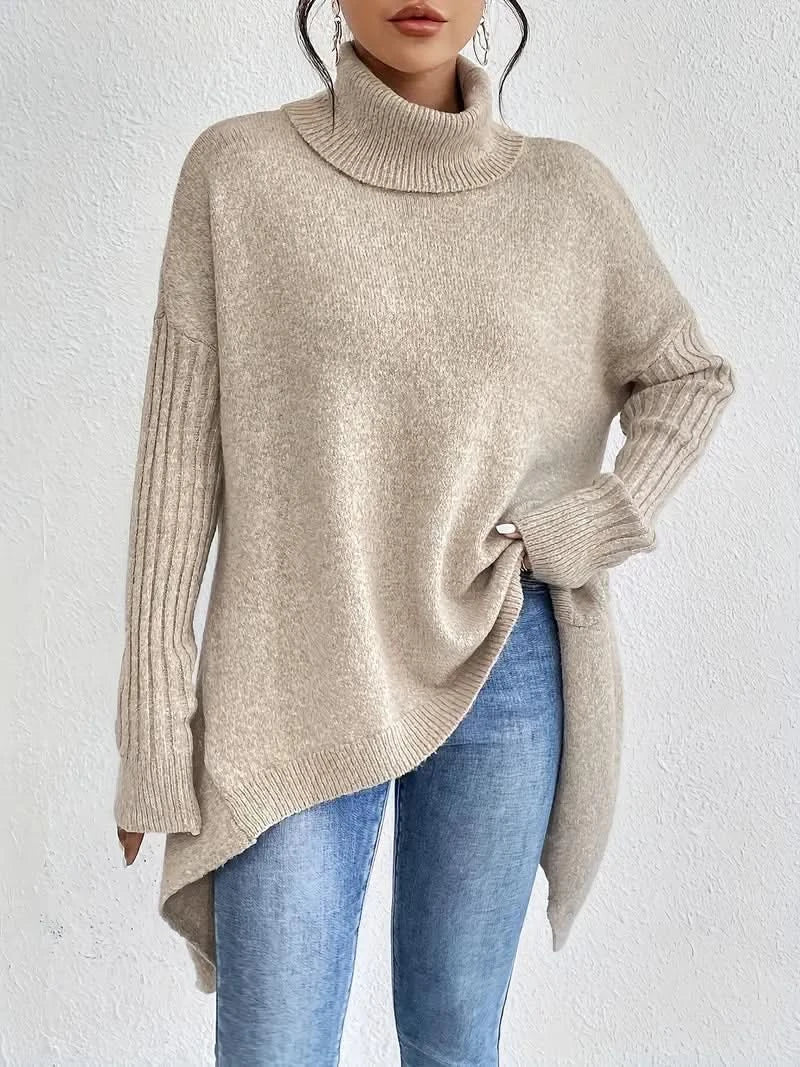 Pull col roulé femme oversize en laine à manches longues 5
