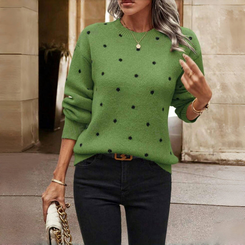 Pull en maille à pois femme col rond à manches longues 2