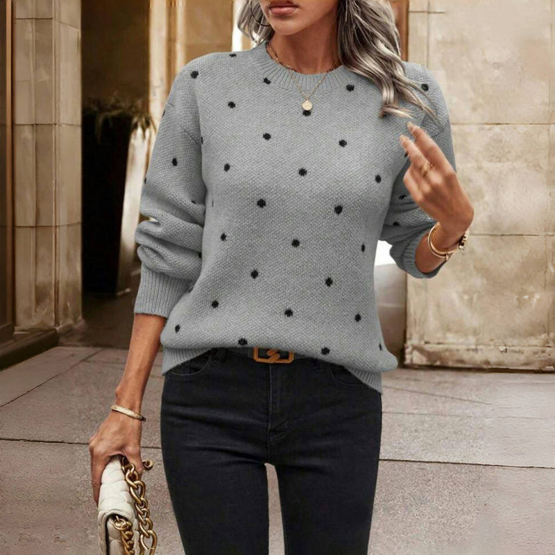 Pull en maille à pois femme col rond à manches longues 3