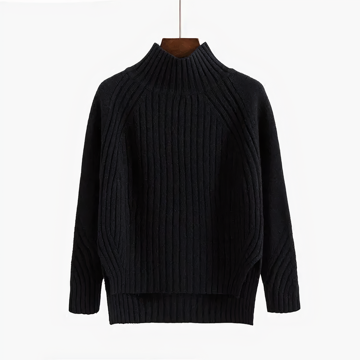 Pull en maille côtelée à col montant et manches raglan 5