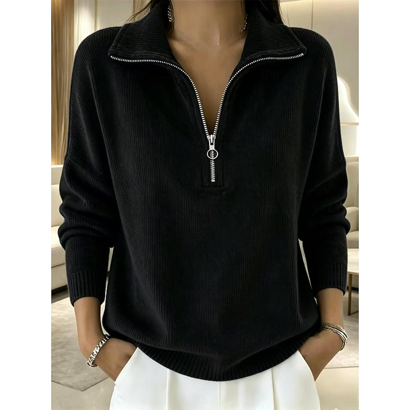 Pull en maille côtelée col montant à demi-zip femme 5