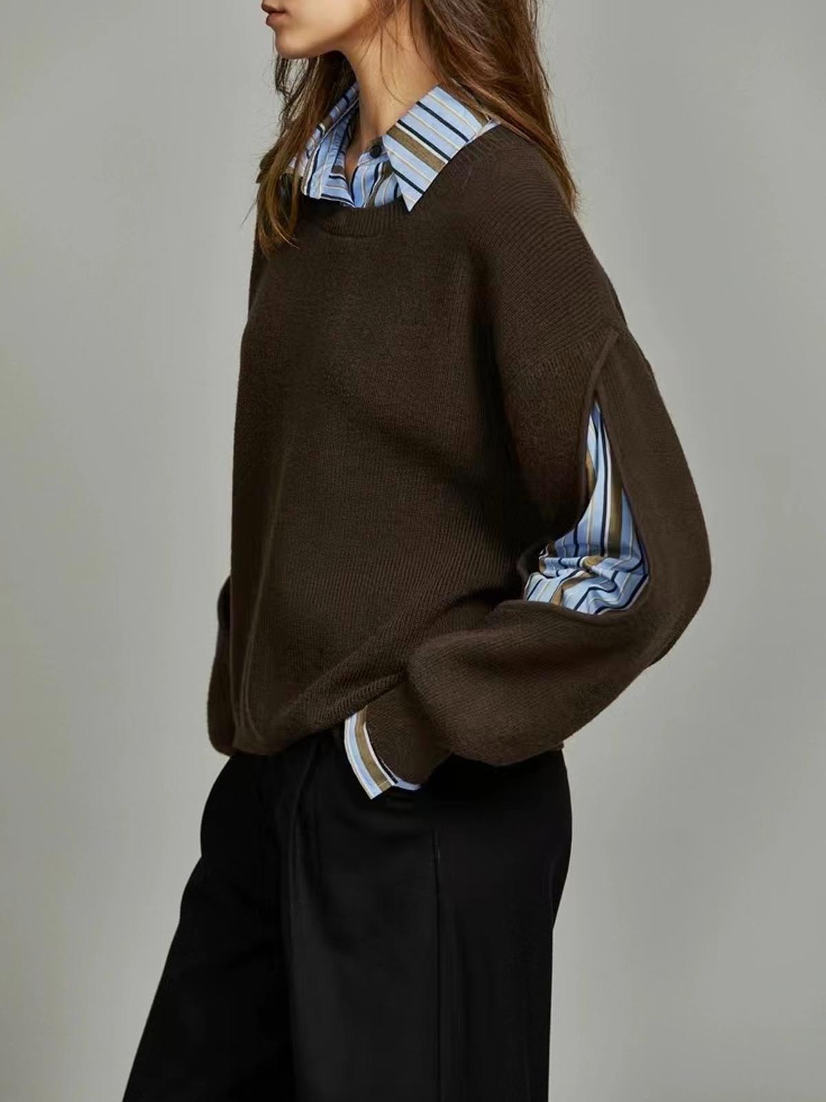Pull en maille côtelée femme effet 2-en-1 à col rond 2