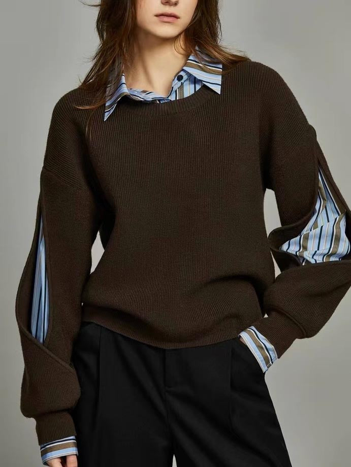 Pull en maille côtelée femme effet 2-en-1 à col rond 3