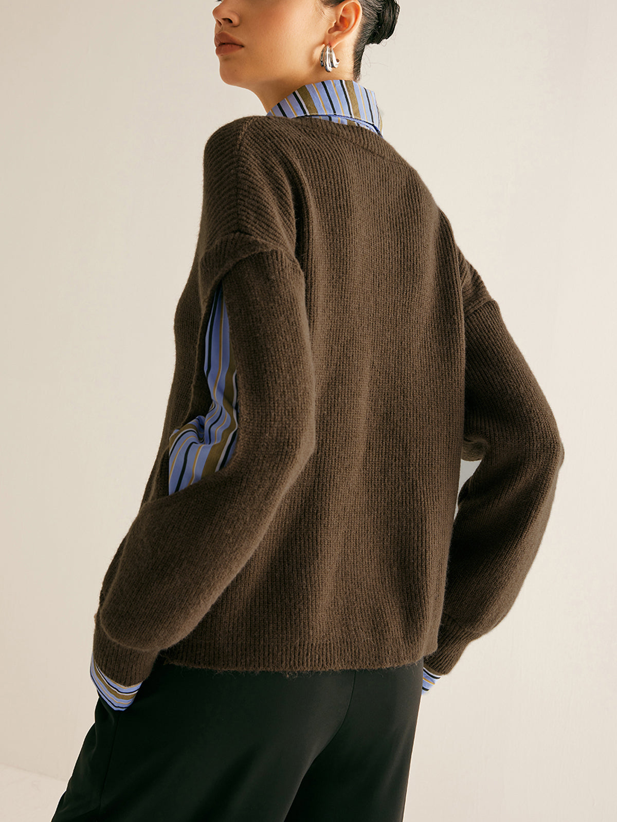 Pull en maille côtelée femme effet 2-en-1 à col rond 4