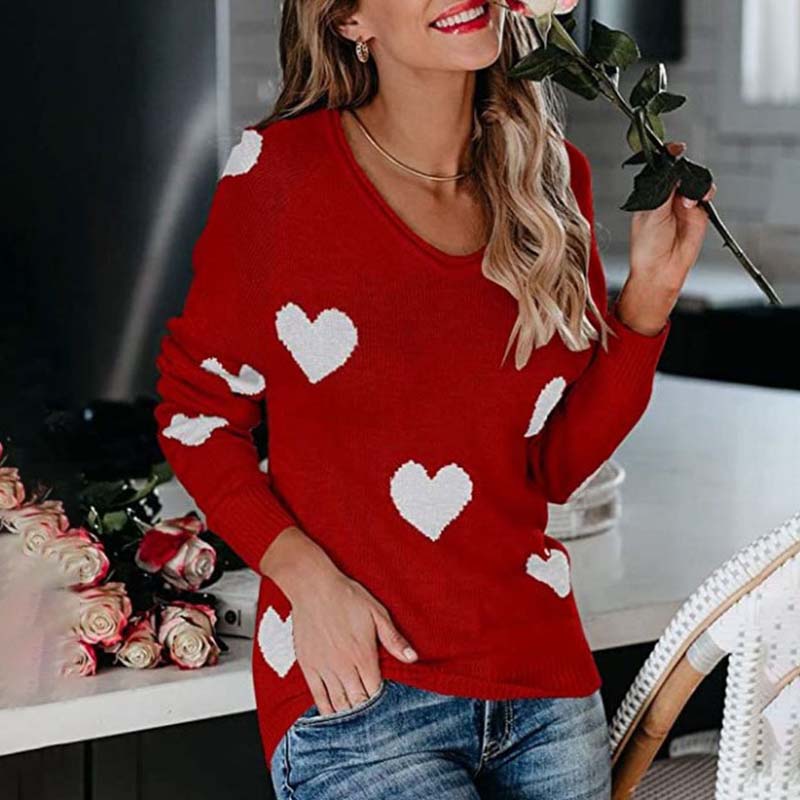Pull en maille femme à imprimé cœurs à col en V 14