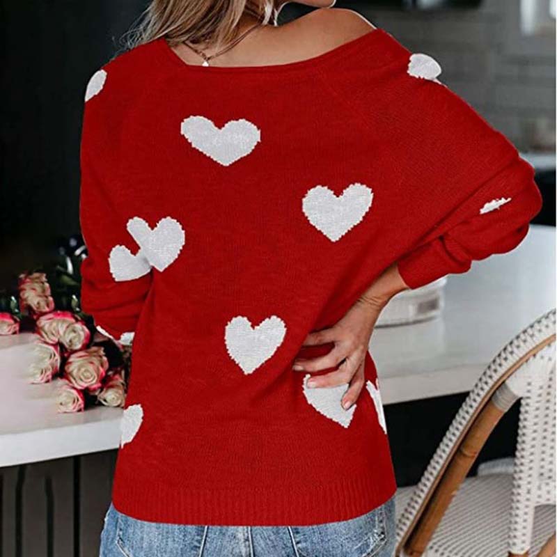 Pull en maille femme à imprimé cœurs à col en V 15