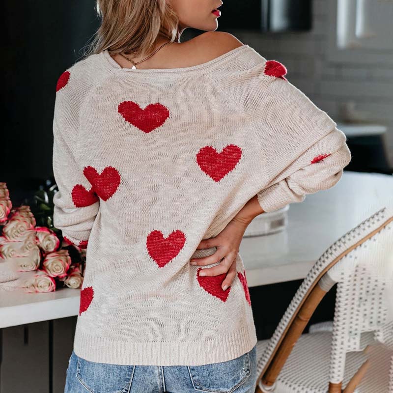 Pull en maille femme à imprimé cœurs à col en V 2