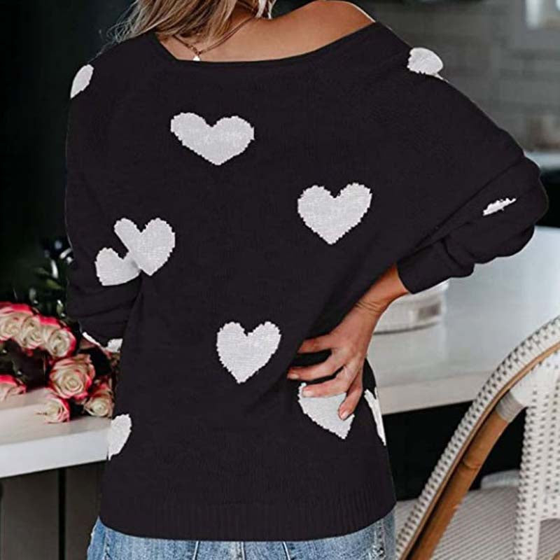 Pull en maille femme à imprimé cœurs à col en V 22