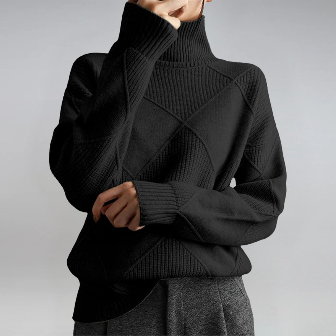 Pull femme col roulé en maille à motif losanges 10