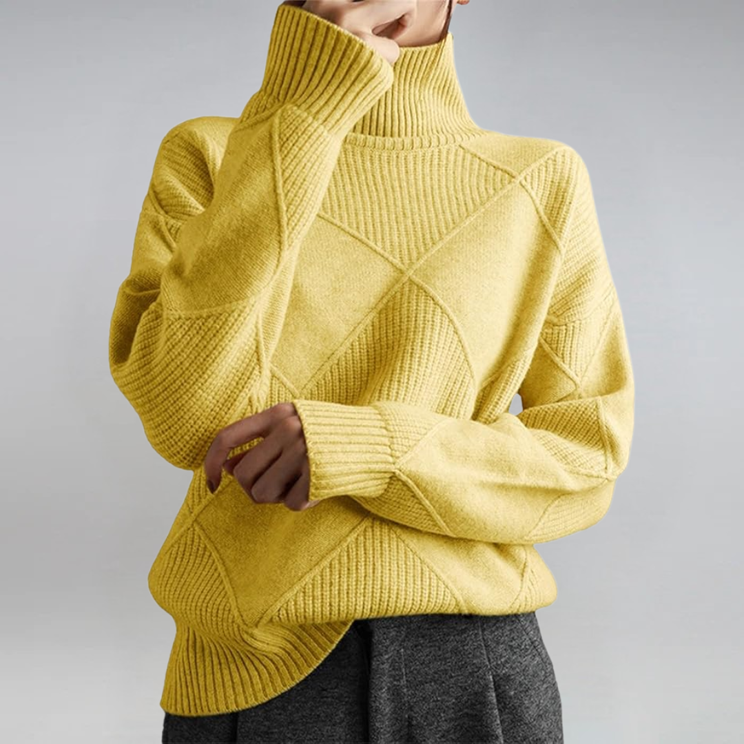 Pull femme col roulé en maille à motif losanges 5