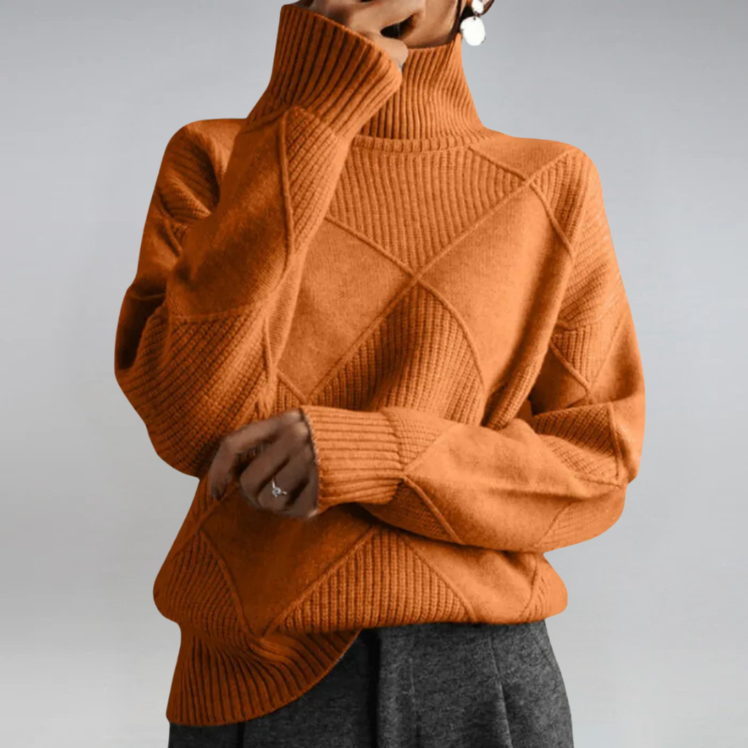 Pull femme col roulé en maille à motif losanges 6