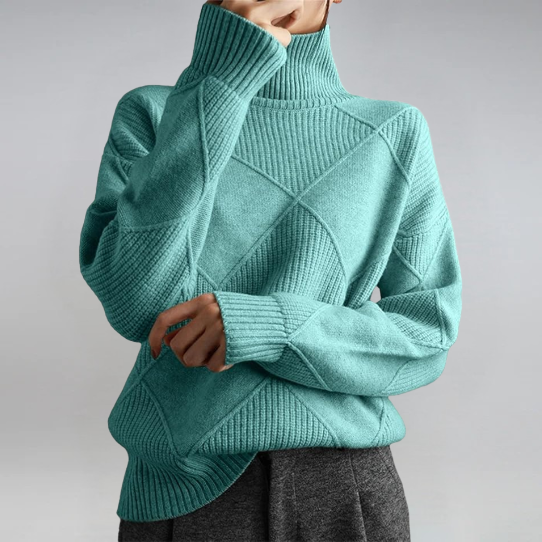 Pull femme col roulé en maille à motif losanges 8