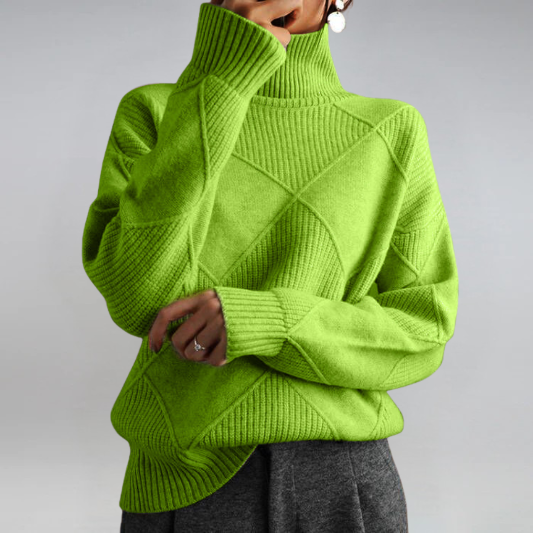 Pull femme col roulé en maille à motif losanges 9
