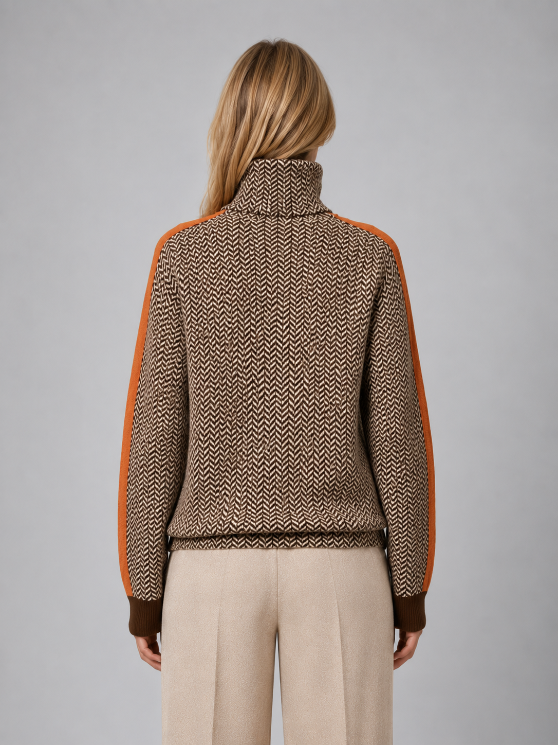Pull femme col roulé en maille chevron 3