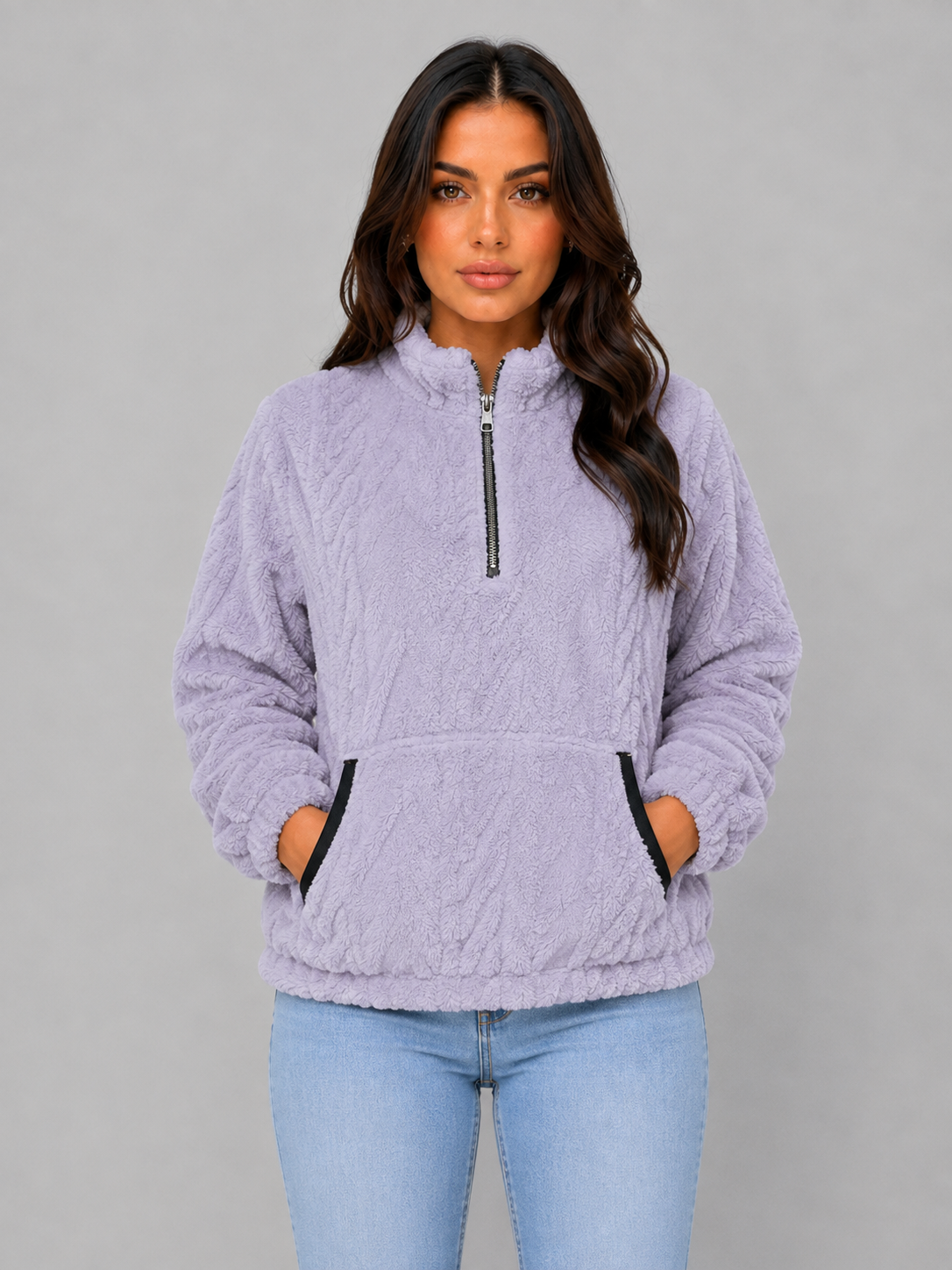 Pull femme demi-zip en polaire sherpa à col montant 7